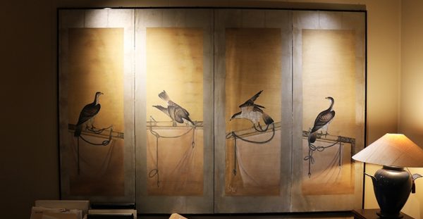 4-Panel Folding Screen with Hawks
