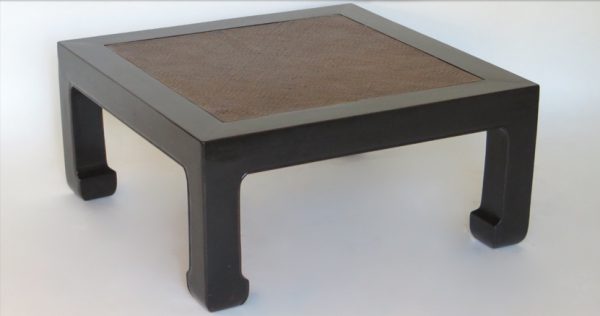 Black Lacquer Coffee Table with Cane Top