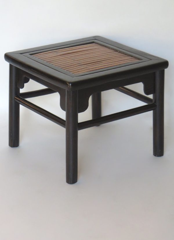 Black Lacquer Stool with Bamboo Top