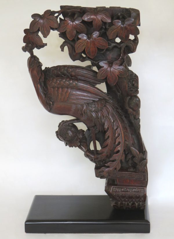 Carved Wooden Pheasant with Ebonized Mahogany Base