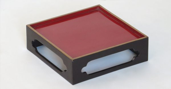 Black and Red Lacquer Tray with Gold Trim
