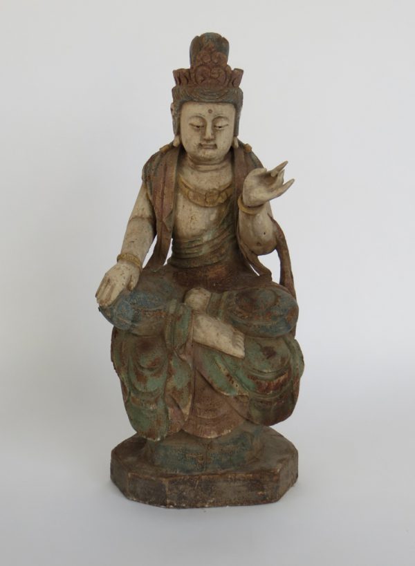 Painted Hand Carved Camphor Wood Quan Yin