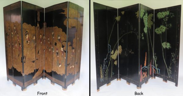 Two-Sided, 8-Panel Black Lacquered Coromandel Folding Screen