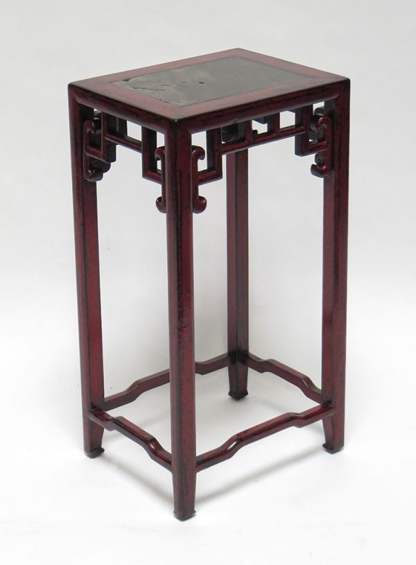 Red Lacquer Flower Stand w/ Stone Top