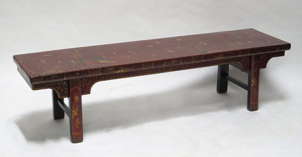Red Crackled Painted Bench