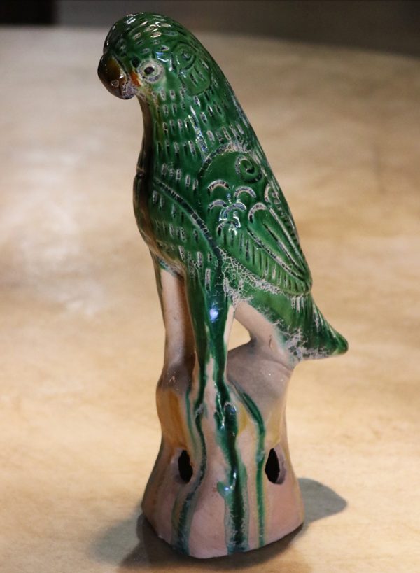 Green Glazed Ceramic Parrot