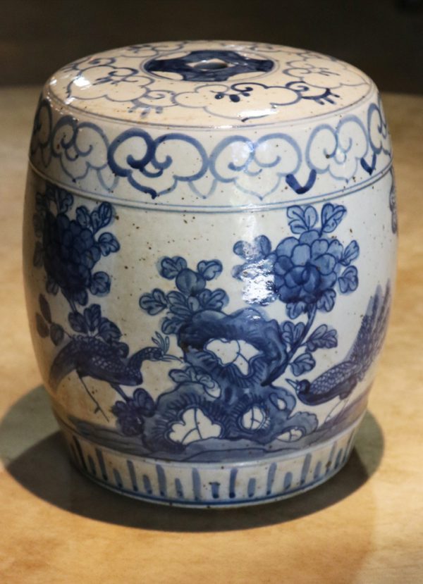 Hand Painted White Glazed Ceramic Garden Stool