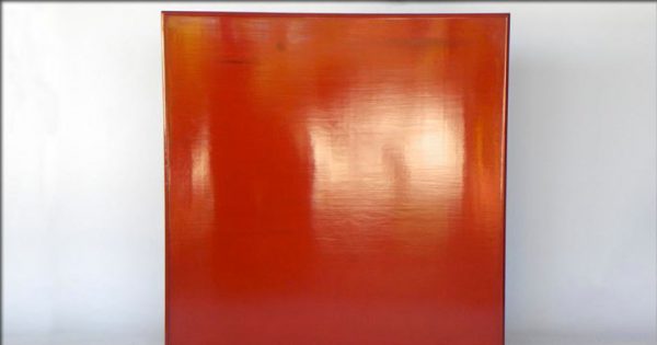 Elm Wood Red Lacquer Square Table Top, China, Newly Made