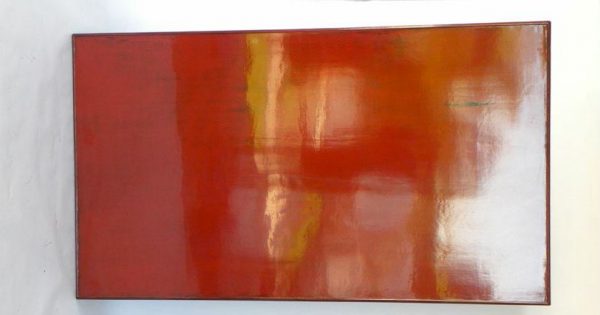 Elm Wood Red Lacquer Table Top, China, Newly Made