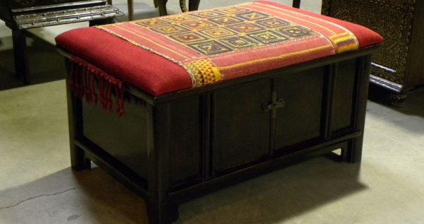 Elm Chest with Turkish Textile Upholstered Top, China
