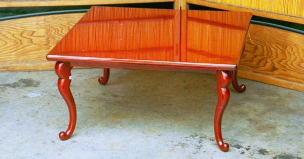Red Lacquer Square Table with Cabriolet Legs