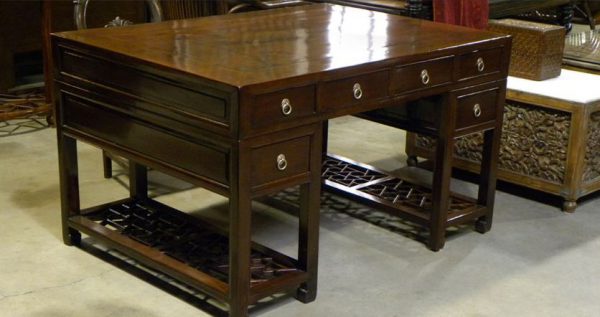 Jumu Wood 12 Drawer Partners Desk, Zhejiang Province, China, Late 19th Century