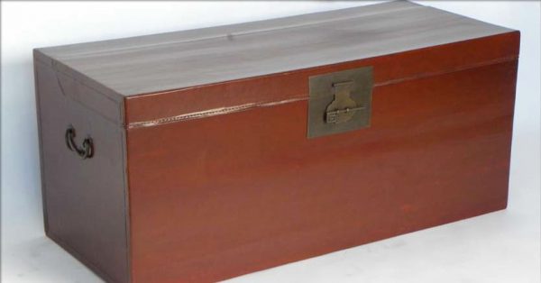 Red Lacquer Leather Trunk , Guangdong Province, China, Newly Made