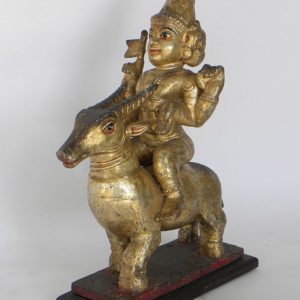 Painted Figure of God on Deer with Wooden Base