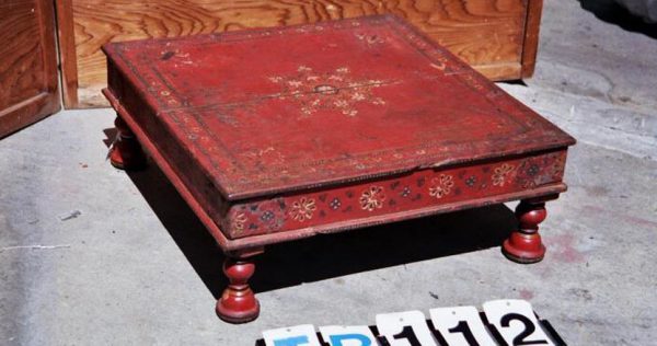 Hand Painted Wooden Bajot Low Table from Bikaner, Rajasthan, India, 19th c.