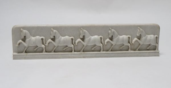 Hand Carved White Marble Horse Panel