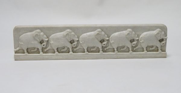 Hand Carved White Marble Elephant Panel