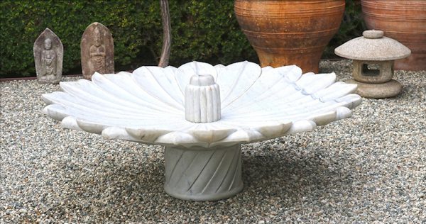 Hand Carved White Marble Fountain with Reservoir