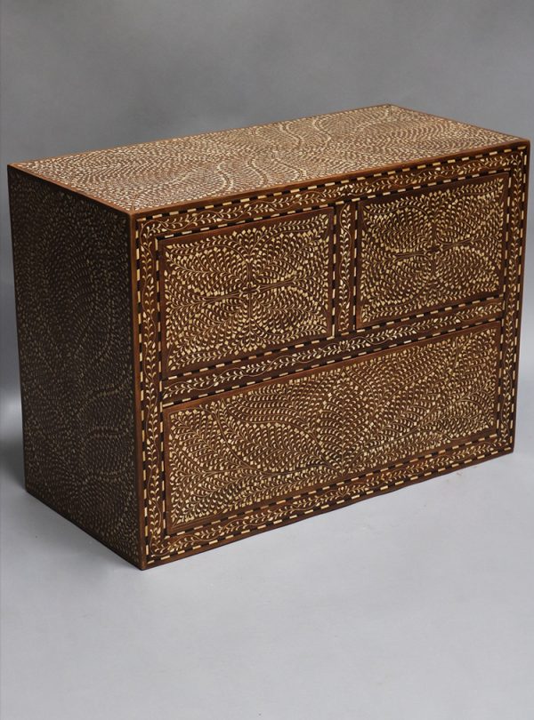 Wood and Bone Inlay Bed Side Cabinet