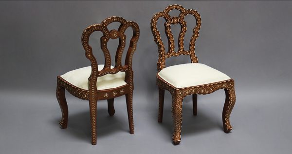 Wood and Bone Inlay Flower Chair