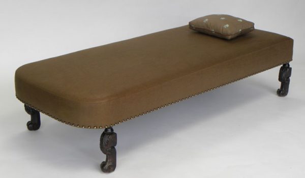 Antique Chaise Lounge Upholstered in Glazed Linen