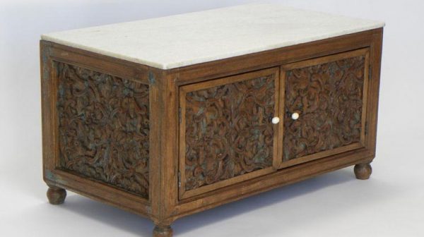 Carved Wooden Chest With Marble Top