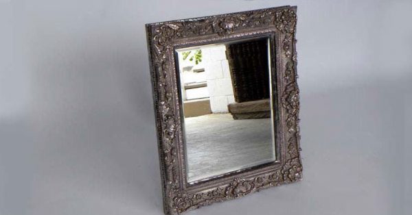 Carved Wood Mirror Frame With Silver Foil Covering