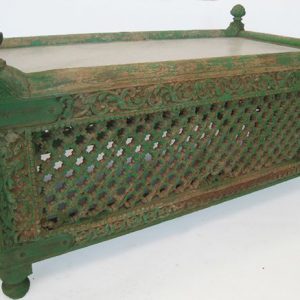 Carved Wooden Table Base With Marble Top