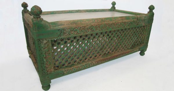 Carved Wooden Table Base With Marble Top