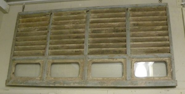 Louvered Wooden Panel with Glass Inserts
