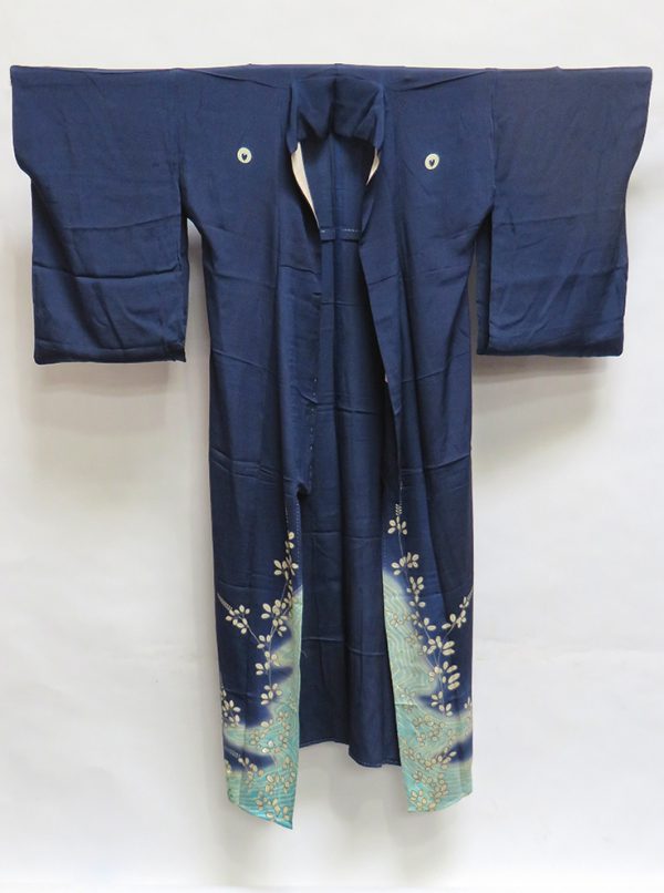 Silk Irotomesode Kimono with a Design of Hagi (Japanese Bush Clover) on Stream.