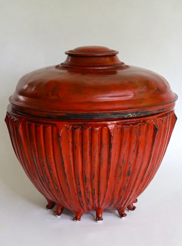Red Lacquered Bamboo Rice Bowl with Lid