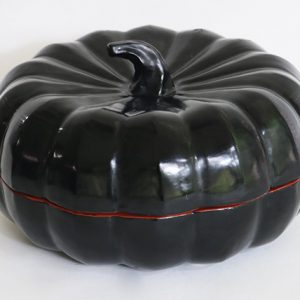 Black Lacquered Bamboo Food Container in the Shape of a Pumpkin