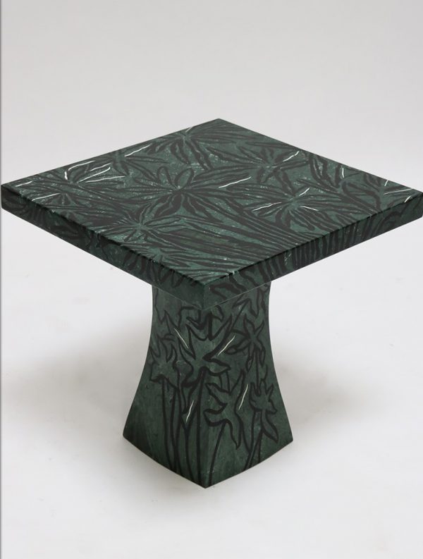 Green Marble Inlaid with Black Kadappa Madras and White Morbi Side Table