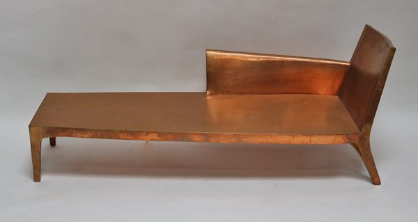 Teak Wood and Copper Chaise Lounge