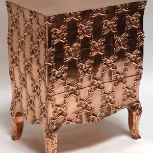 Teakwood and Copper Demi Semainier Nightstand