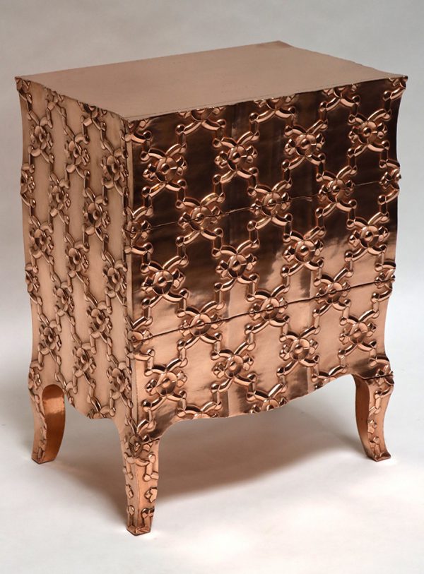 Teakwood and Copper Demi Semainier Nightstand