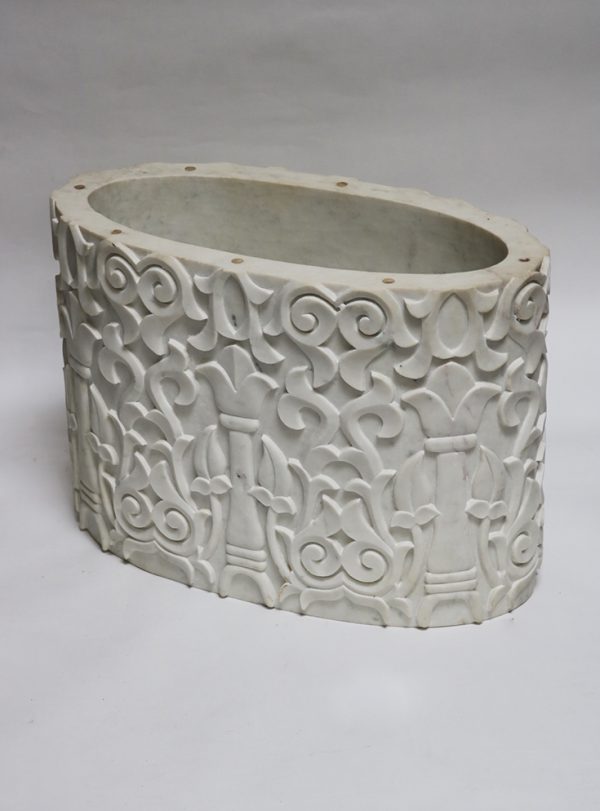 Lotus Carved Oval Marble Base