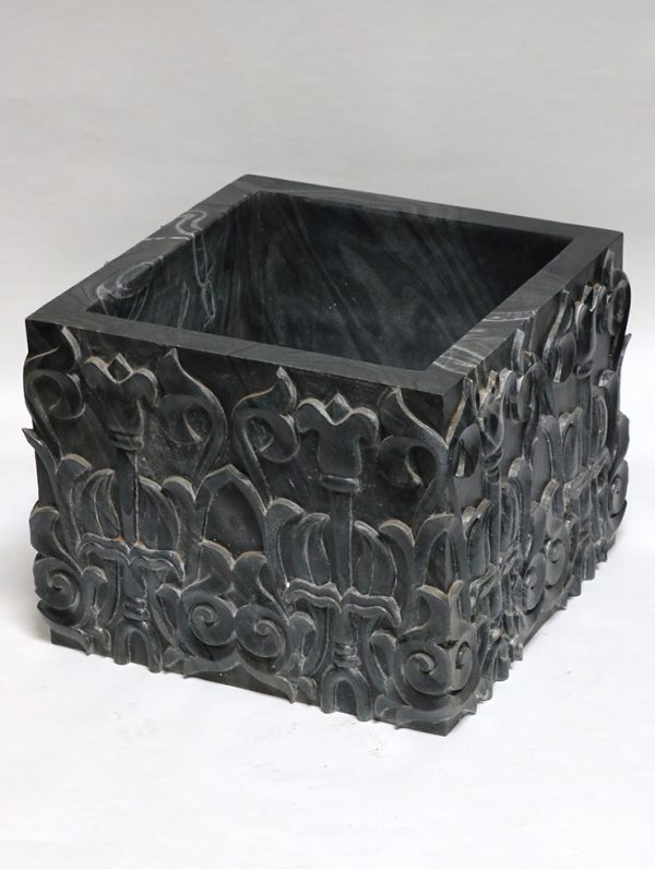 Black Lotus Carved Marble Base