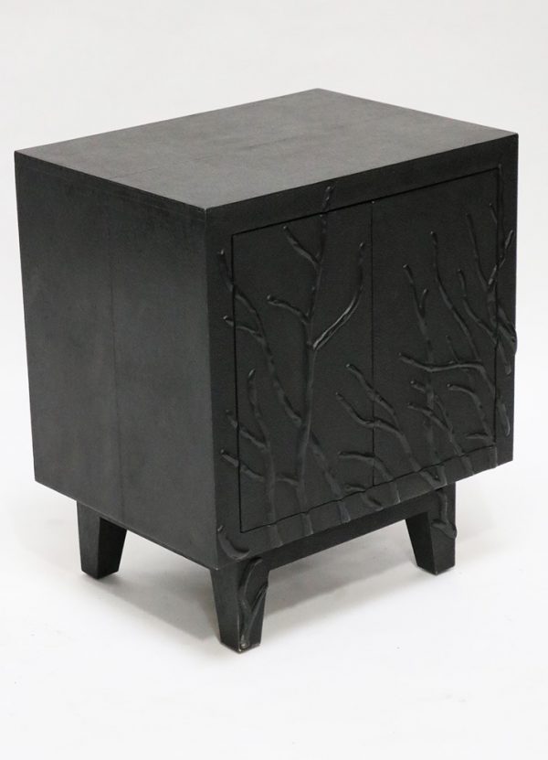 Teak Wood and Bronze Twig Design Night Stand