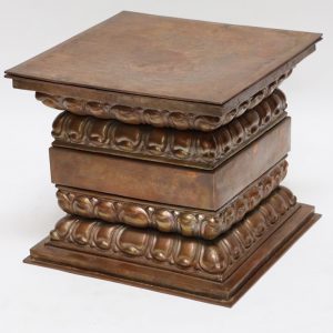 Teak Wood and Copper Square Lotus Table