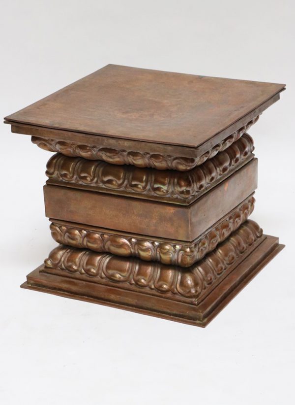 Teak Wood and Copper Square Lotus Table
