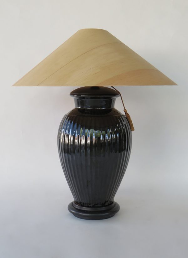 Temmoku Ribbed Table Lamp with Sugar Pine Shade