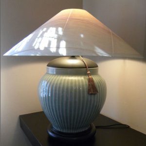 Celadon Table Lamp with Sugar Pine Veneer Shade