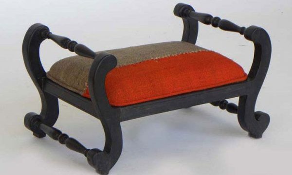 Ebony Foot Stool Upholstered with Palas