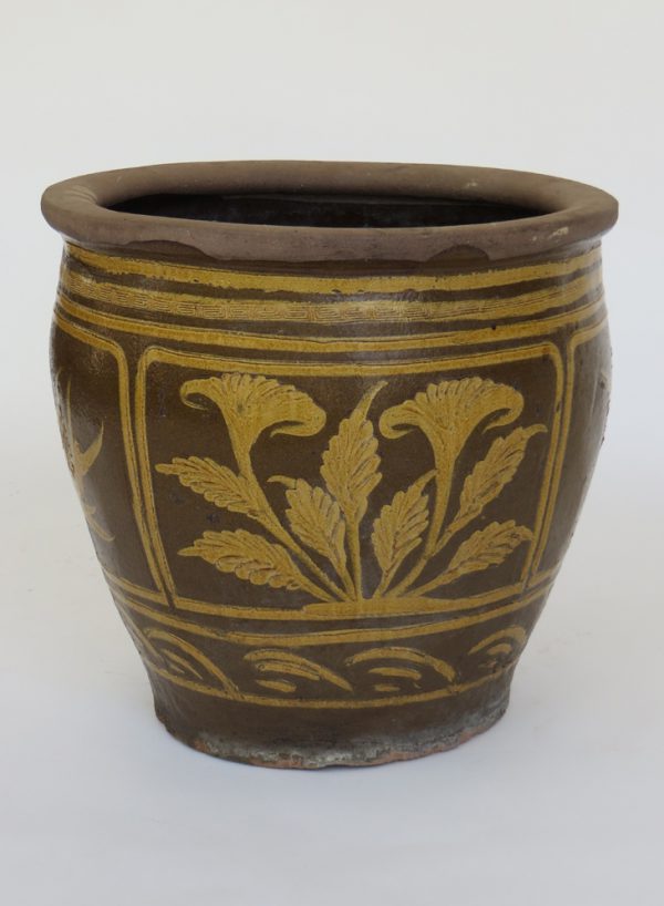 Glazed Clay Pot with Flowers