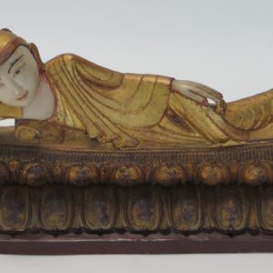 Alabaster Reclining Buddha with Wooden Base
