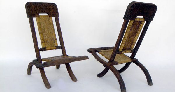 Folding Carved Wood and Bamboo Chair, Thailand, c. 1920 Formely Owned by Doris Duke