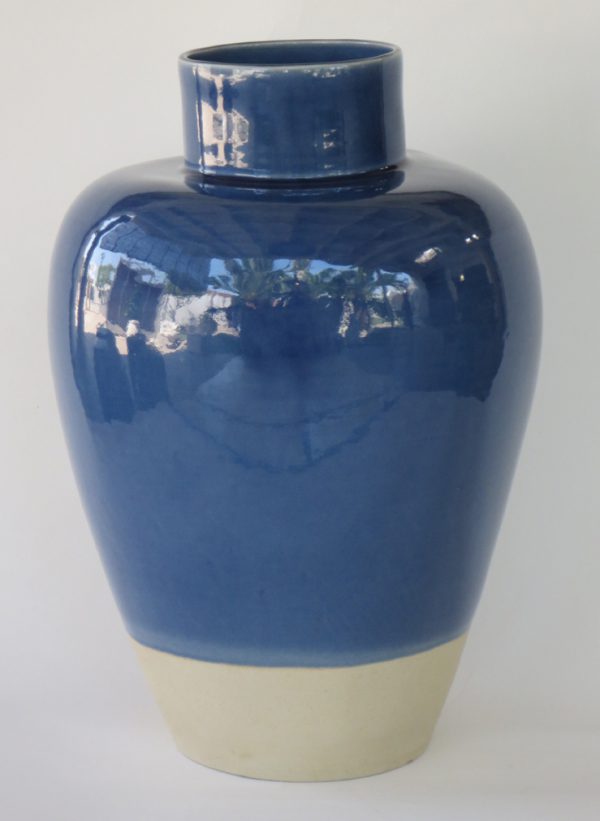 Partial Glazed Cobalt Blue Ceramic Vase