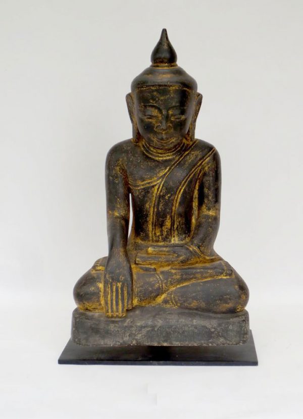 Burmese Seated Buddha Painted Sandsstone, Ava Period, Burma, 15 -16th Century